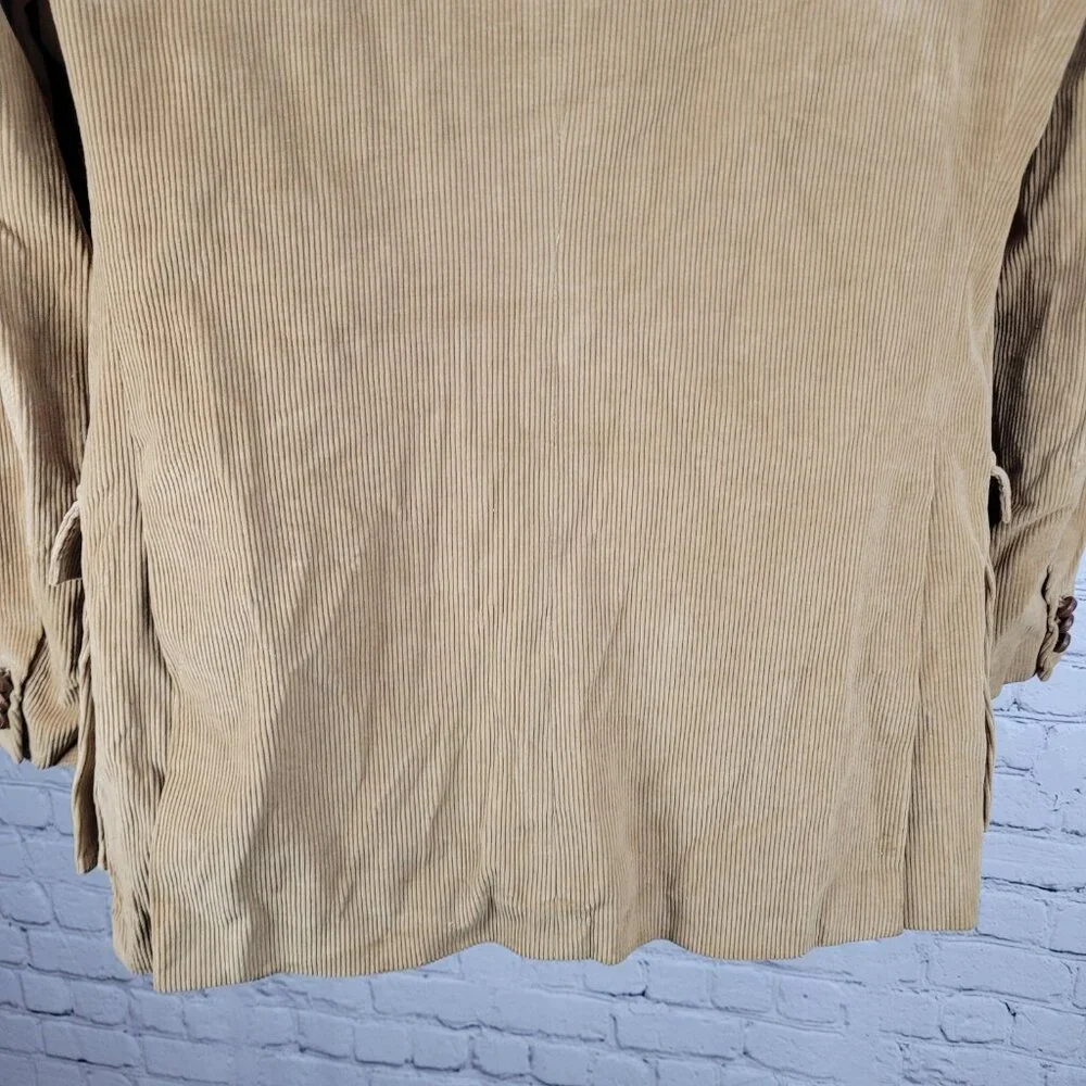 VTG Jordache Tan 100% Cotton Corduroy Double Vented Notch Blazer Jacket Size 42R